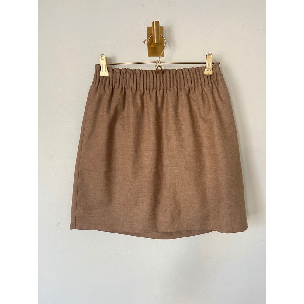 J.Crew Wool Blend Mini Skirt Tan Camel Elastic Waist Minimalist VTG Style Size 4